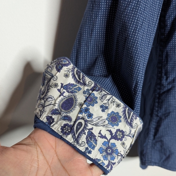 Robert Graham Casual Button Down Short Paisley Floral Dot Print Blue Medium - Picture 7 of 8